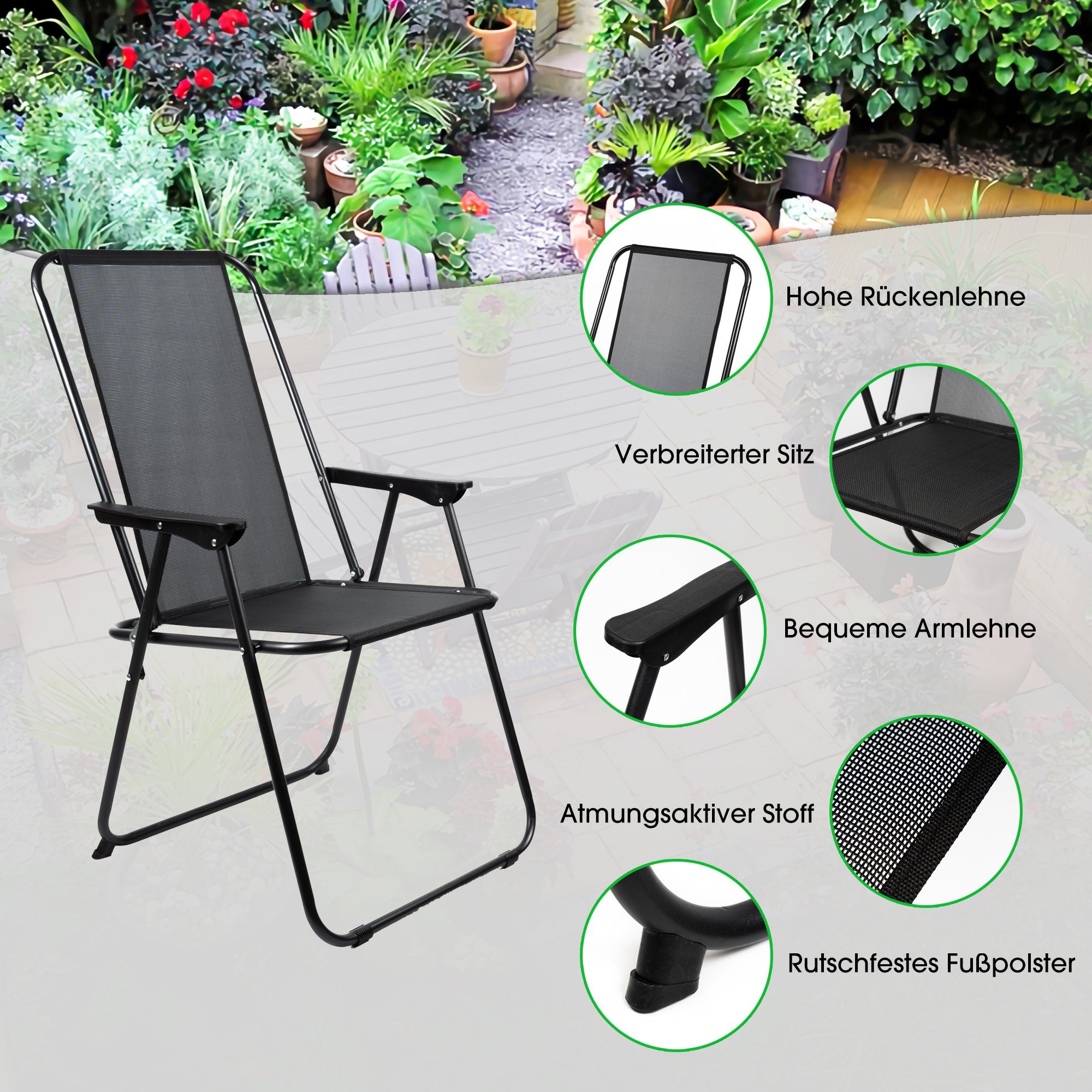 JINPALAY Gartenlounge-Set mit 4 Gartenstühle, 1 Tisch aus Glas, 1 Sonnenschirm, (6-tlg)