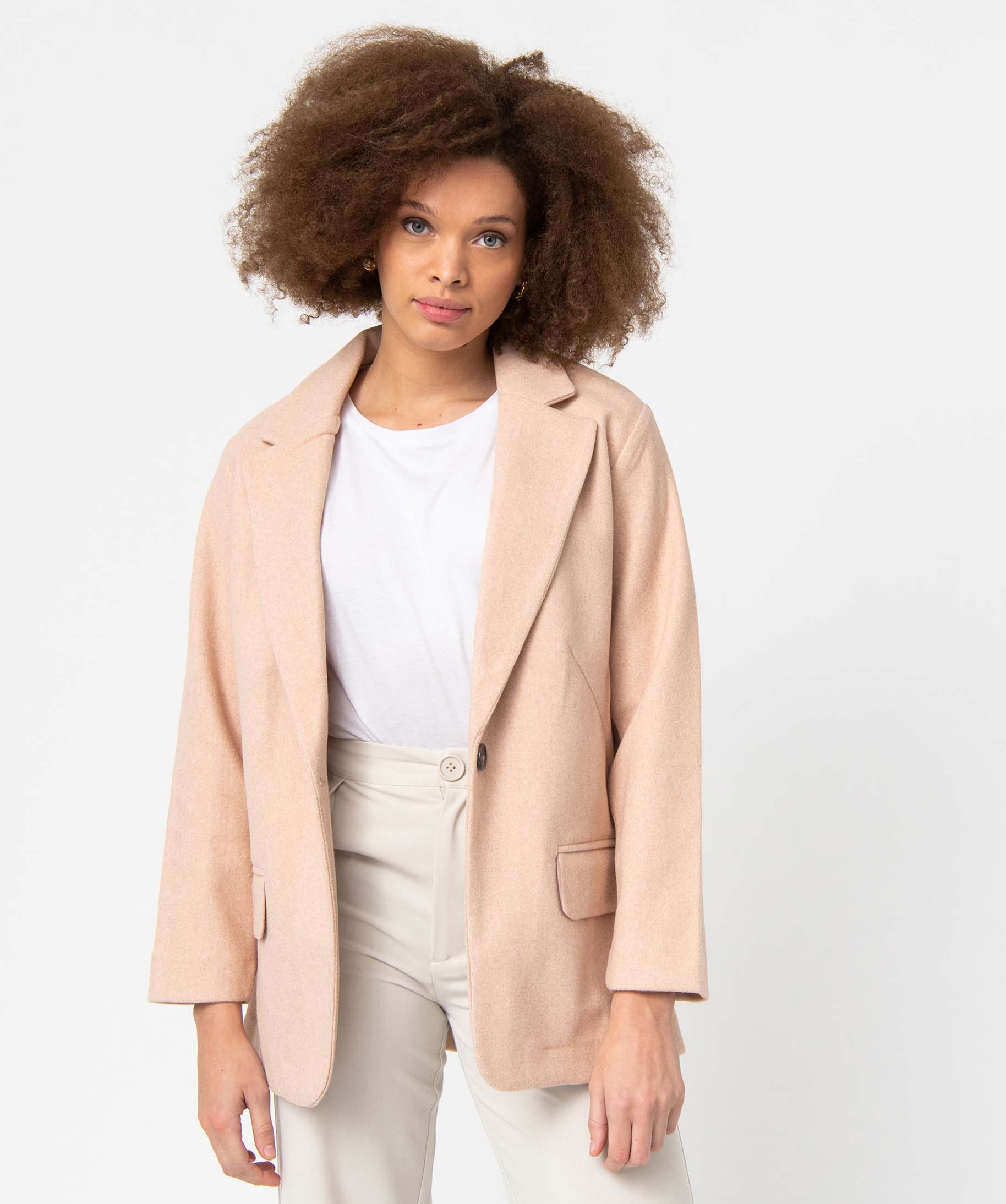 Manteau femme court fermeture un bouton rose | GEMO