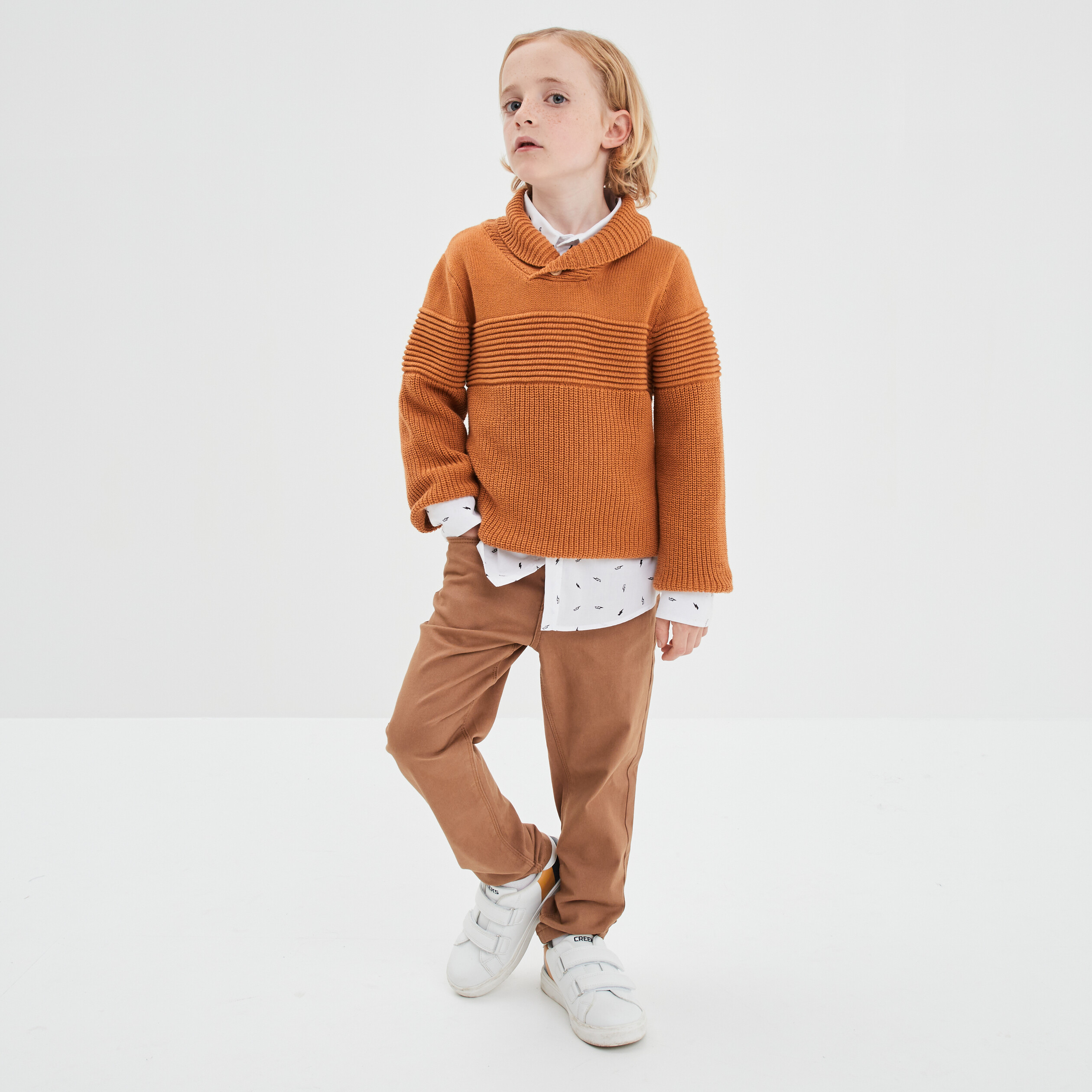 Pull avec col roulé marron cognac garçon | La Halle