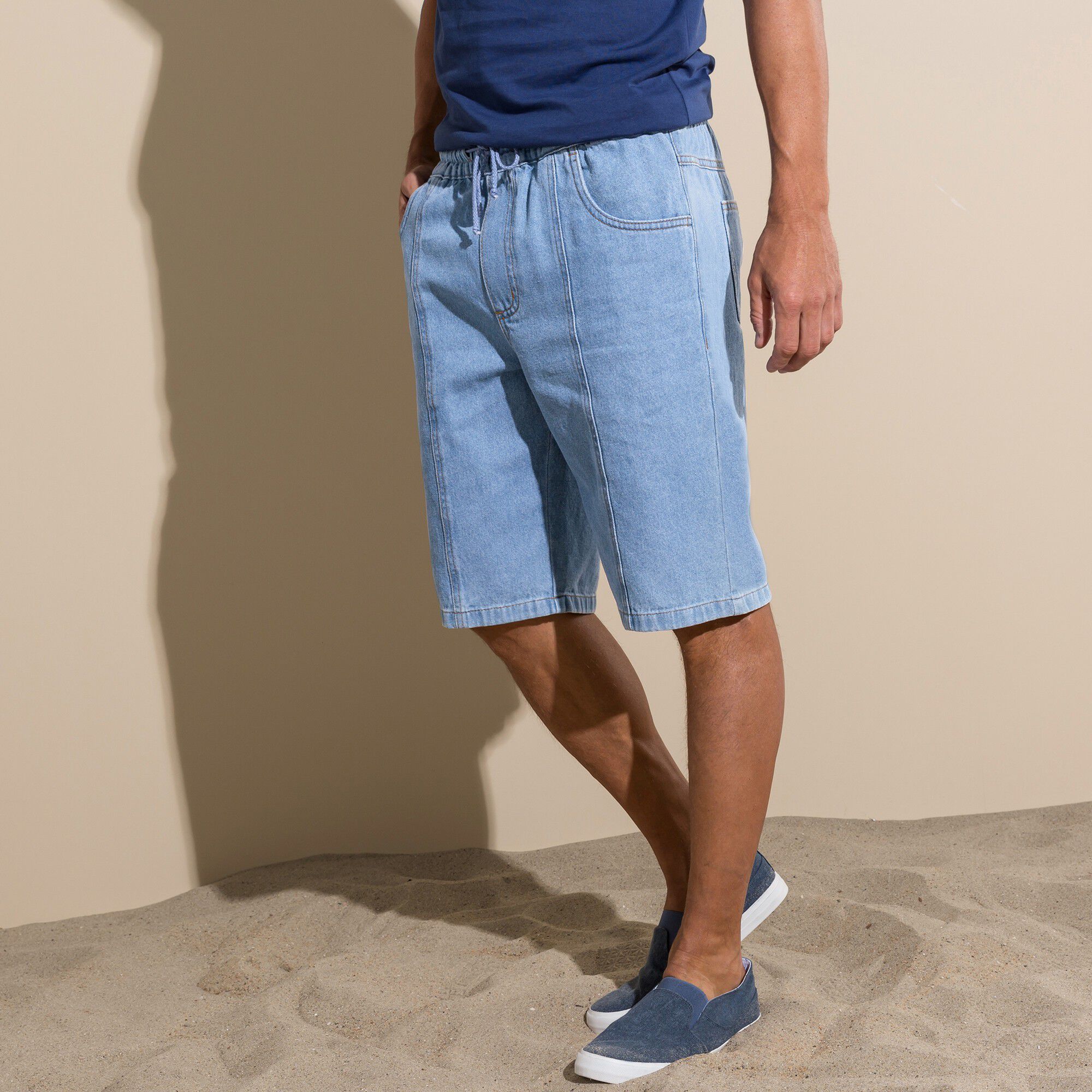 Bermuda denim léger taille élastiquée