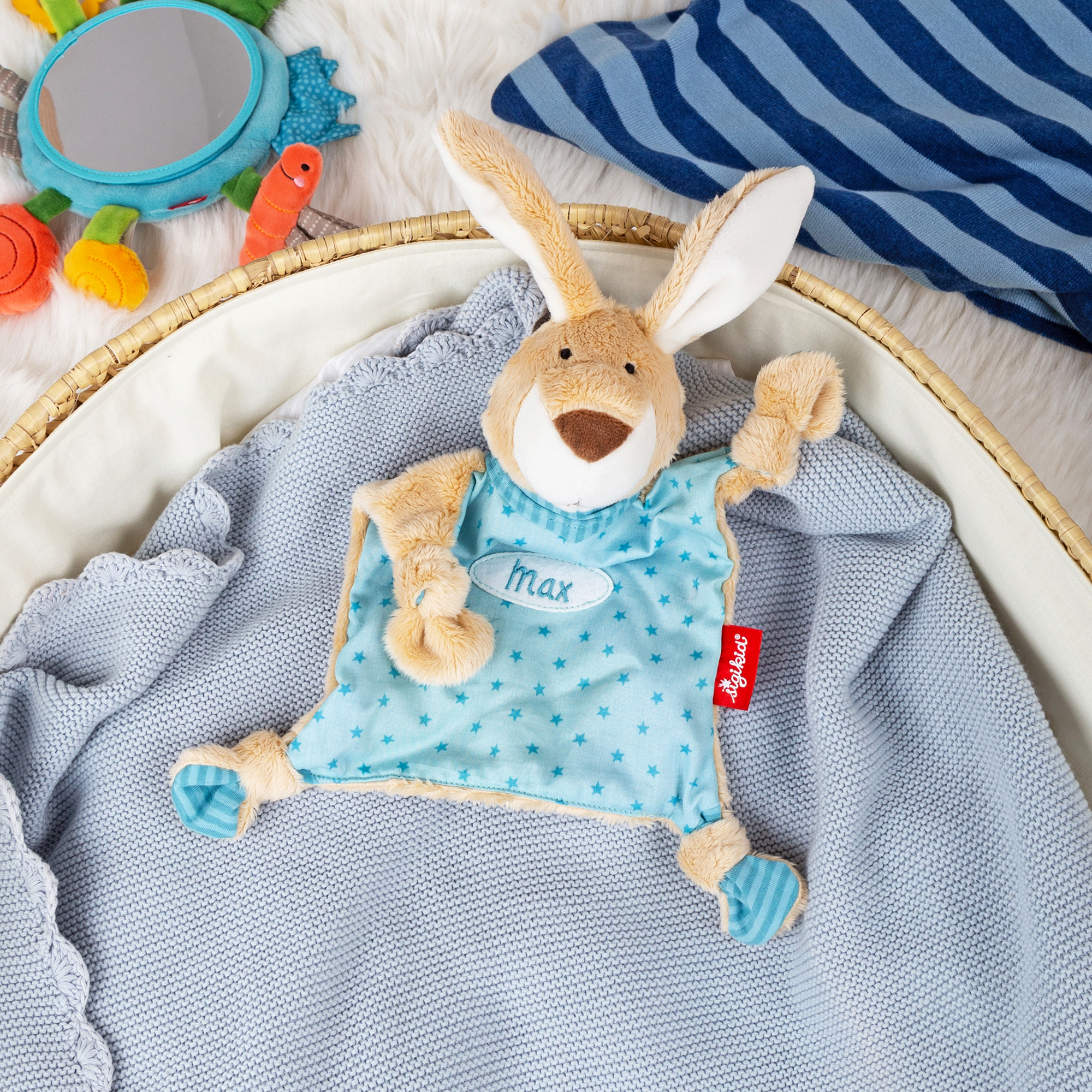 Namensschnuffeltuch Hase türkis