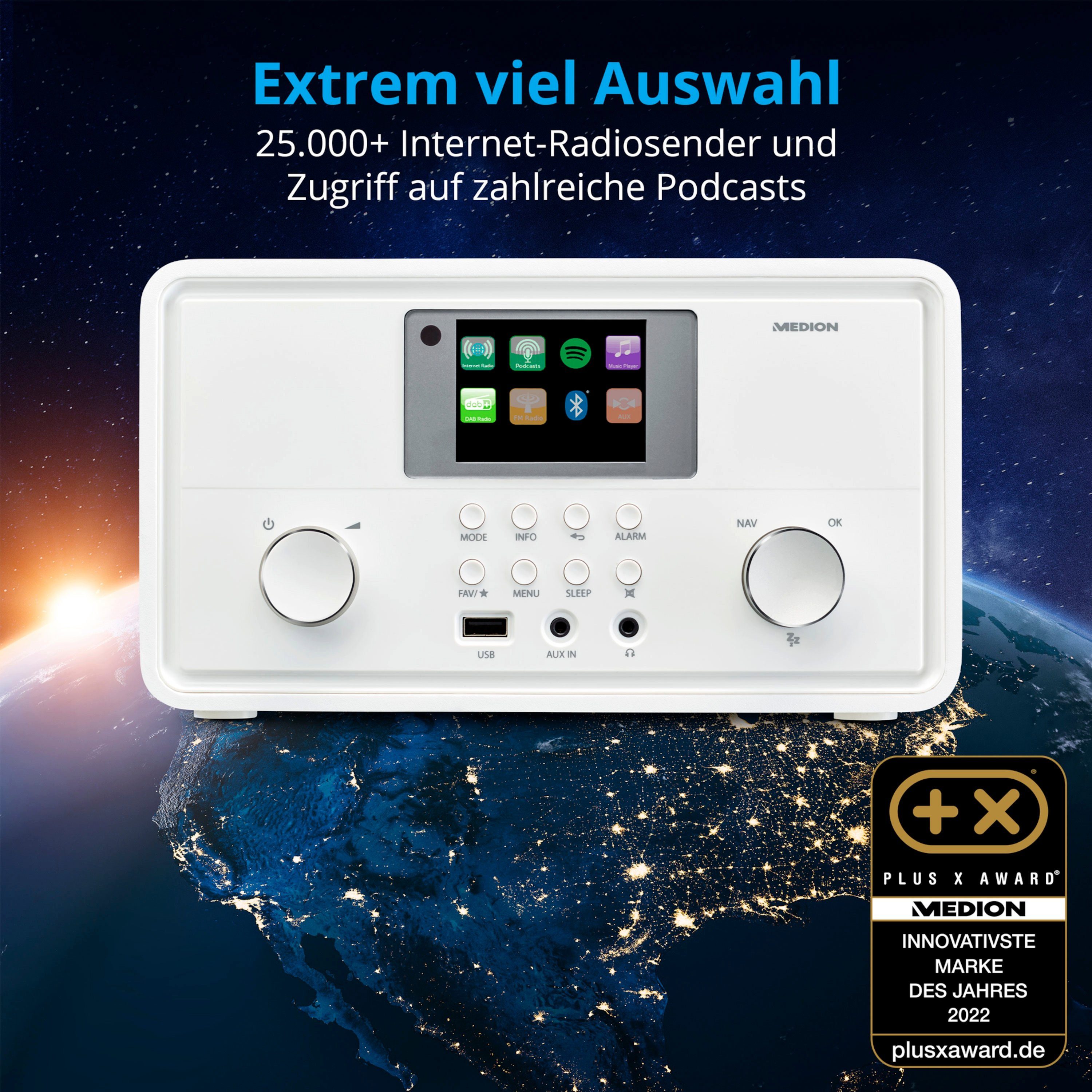 Medion® Internet-Radio (AM/FM, DAB+, MW/UKW, Spotify, 10 W, MD88069)