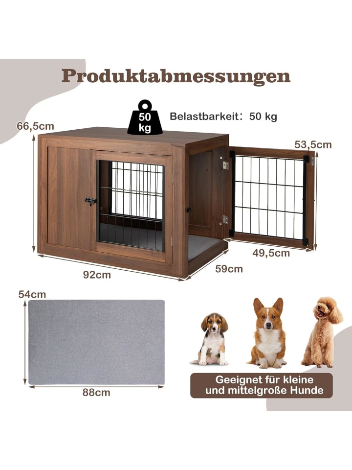 COSTWAY 2 in 1 Hundekäfig mit Kissen in Braun günstig kaufen onesize