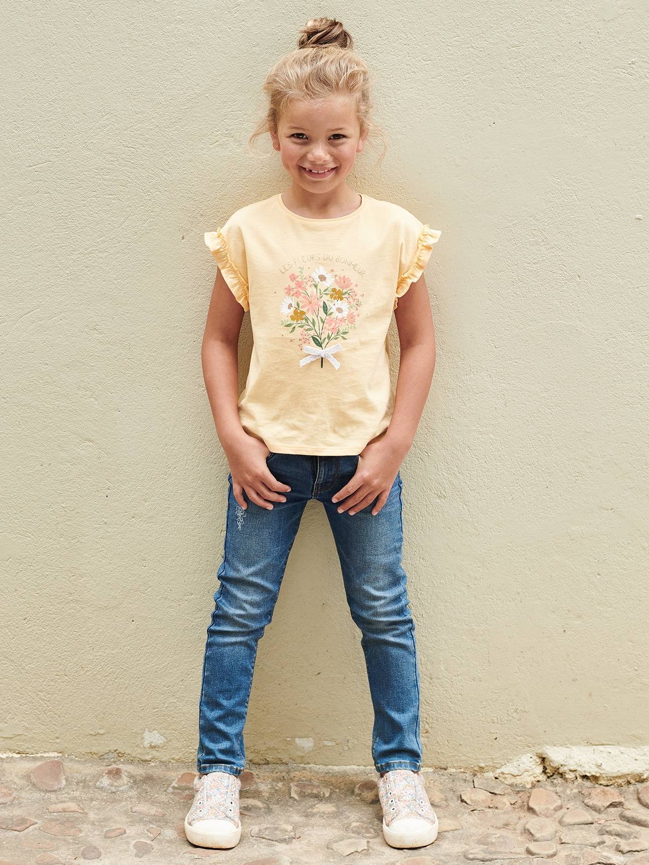 Vertbaudet Mädchen T-Shirt mit Volantärmeln - dunkelrosa