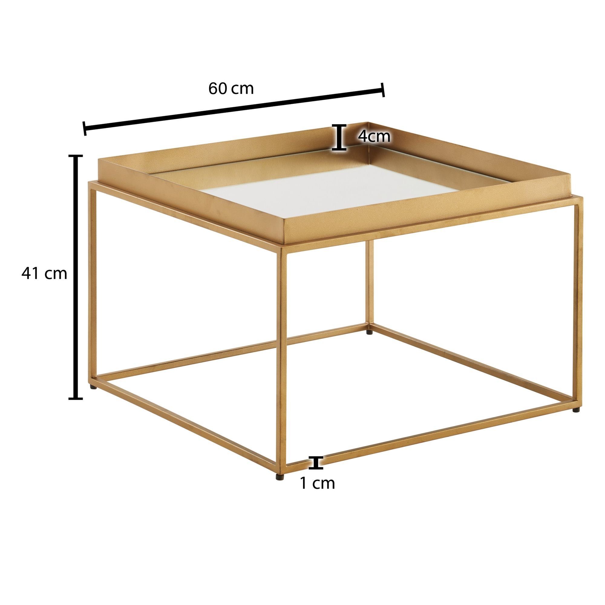 FINEBUY Couchtisch FB82282 (60x60x41 Gold, Sofatisch Quadratisch Glas Metall), Wohnzimmertisch Verspiegelt, Beistelltisch Modern