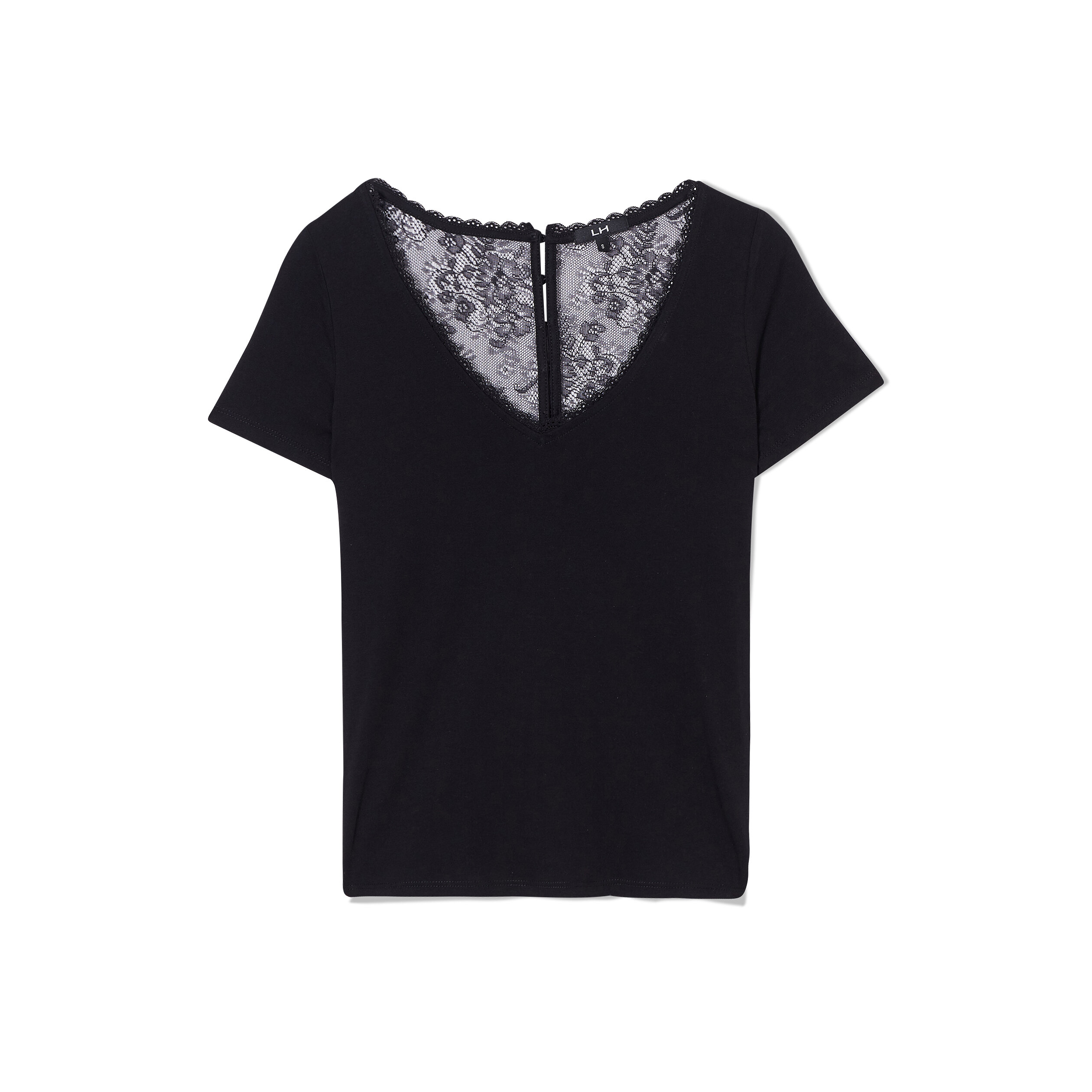 T-shirt dos dentelle boutonné col en V noir femme | La Halle