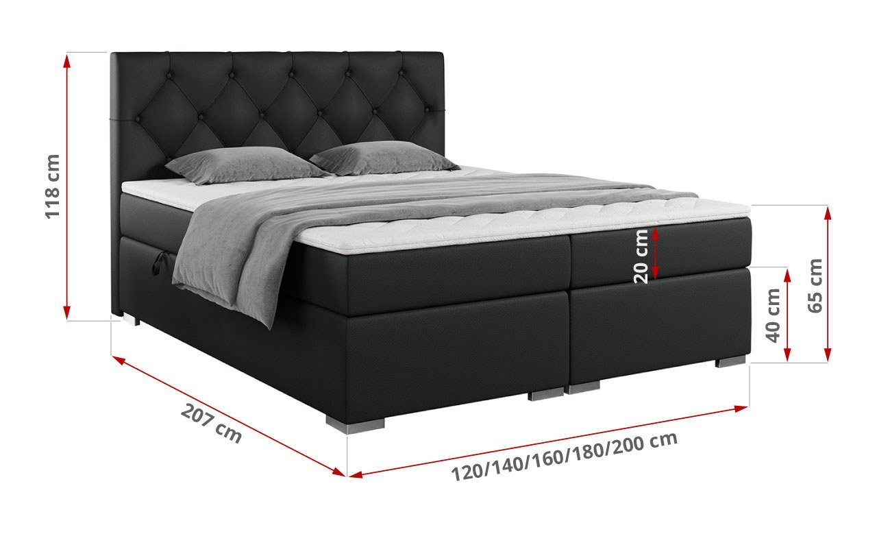 MKS MÖBEL Boxspringbett ALDA, Doppelbett mit Multipocket-Matratze - Modern Bett