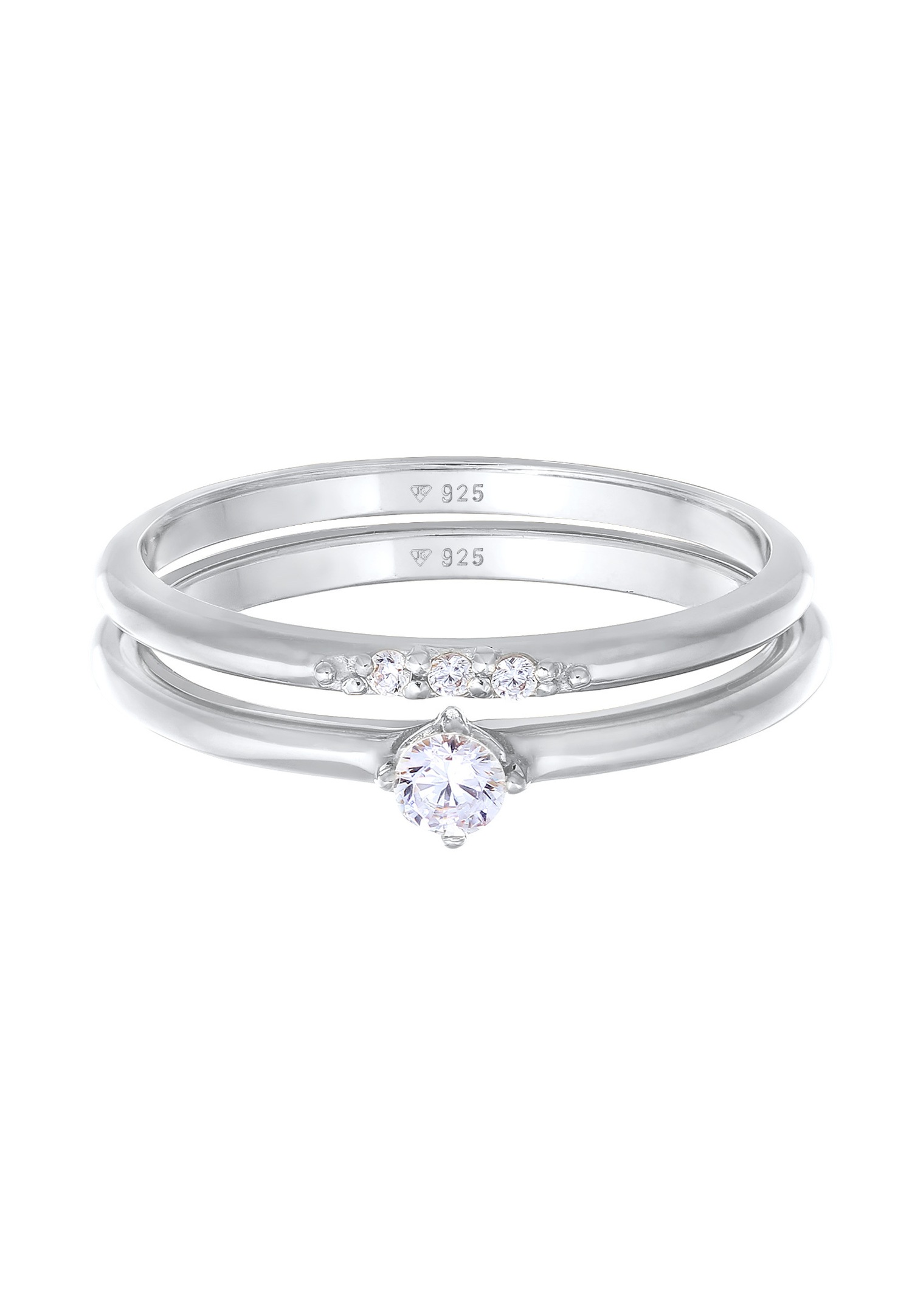 Conjunto de anillos solitario apilables Elli para mujer con cristales de circonita cúbica en plata de ley 925