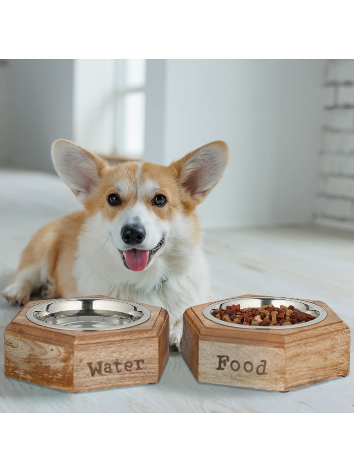 relaxdays 2-tlg. Hunde Napfset in Natur/Silber -  (B)23,5 x (H)7,5 x (T)21 cm günstig kaufen onesize