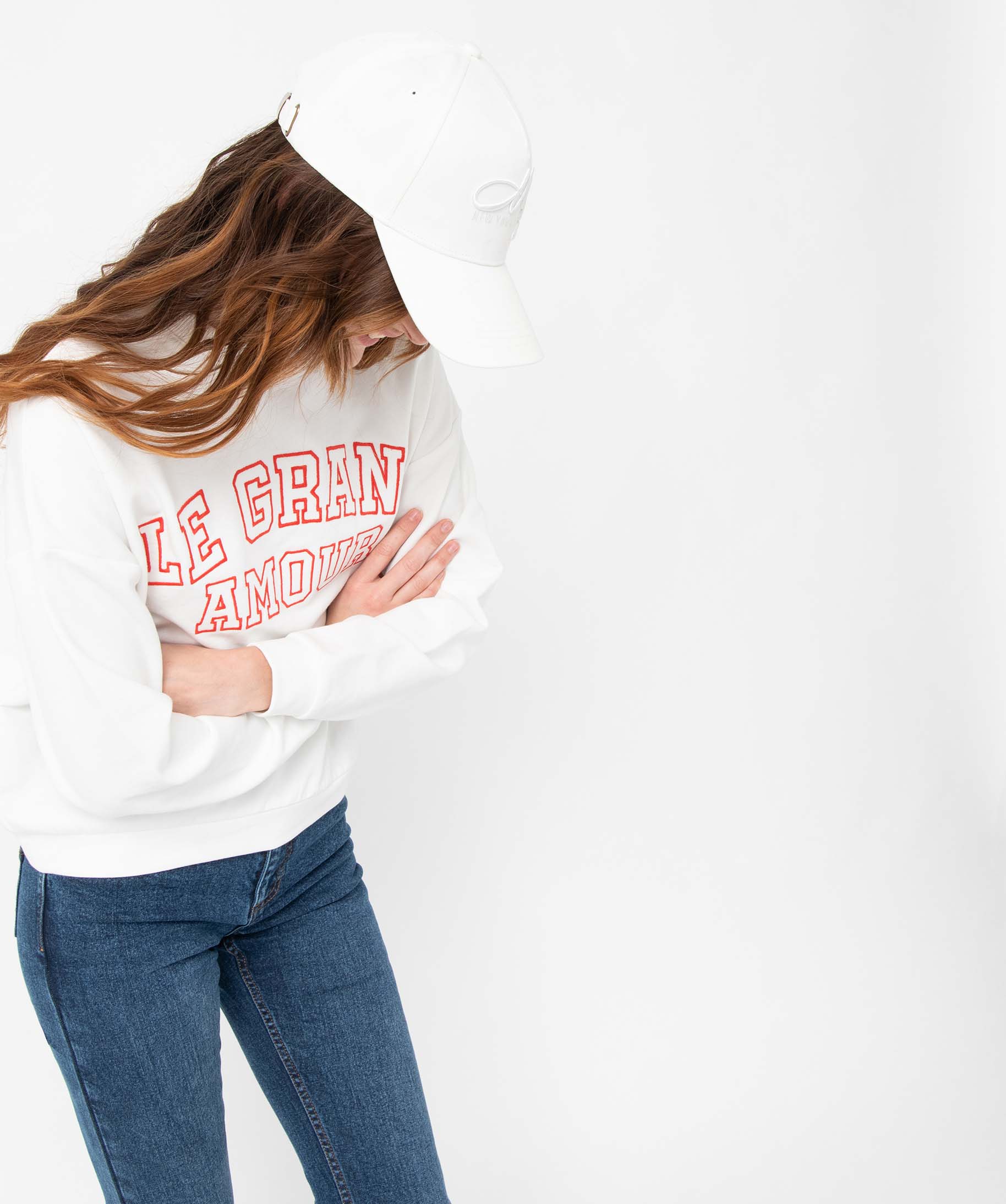 Sweat femme oversize à message brodé ecru | GEMO