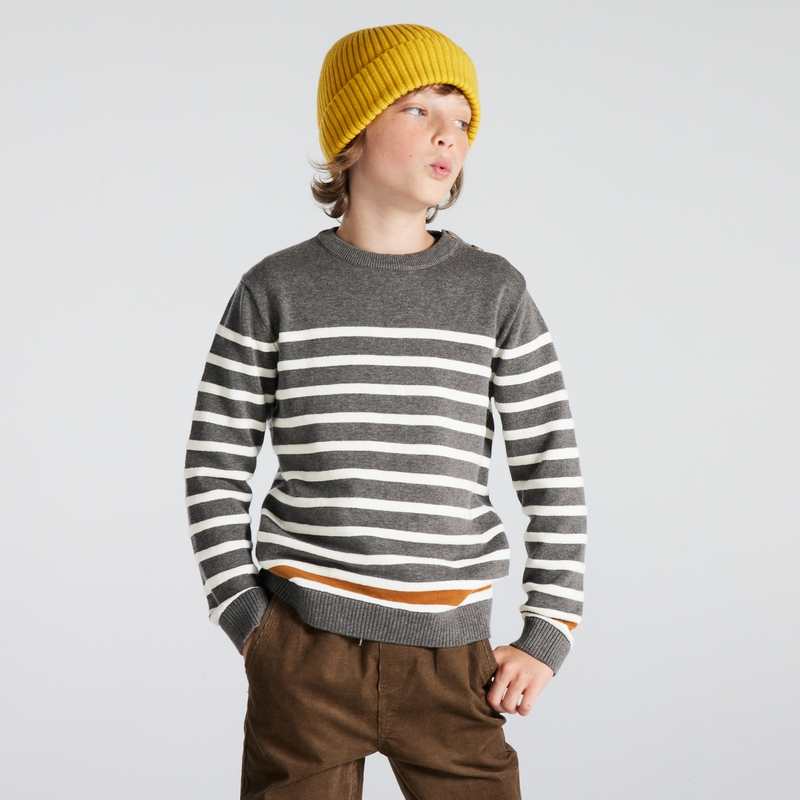 Pull marin en tricot gris garçon