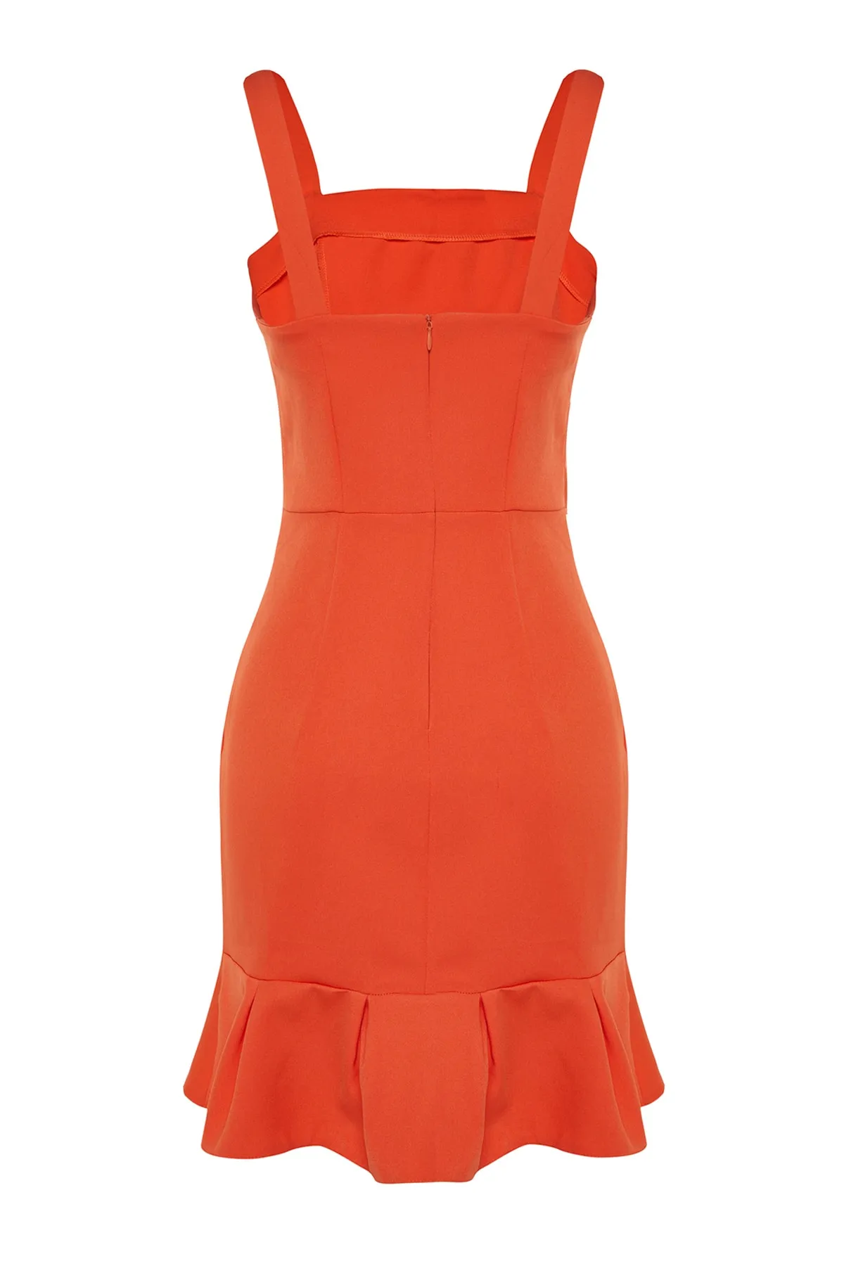 Trendyol Collection  Orangefarbenes Mini-Webkleid in A-Linie/Glockenform mit Falten TWOSS23EL01279