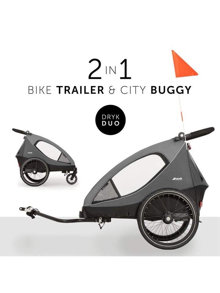 Hauck 2in1 Fahrradanhänger Dryk Duo für 2 Kinder (bis 44 in grau,schwarz günstig kaufen onesize