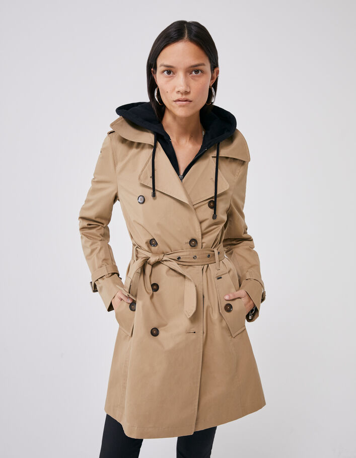 Trench à capuche et parementure amovibles femme