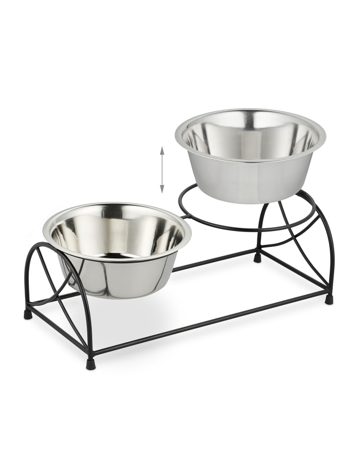 relaxdays Futterstation Hunde in Schwarz/Silber - (B)42,5 x (H)15,5 x (T)19,5 cm günstig kaufen onesize