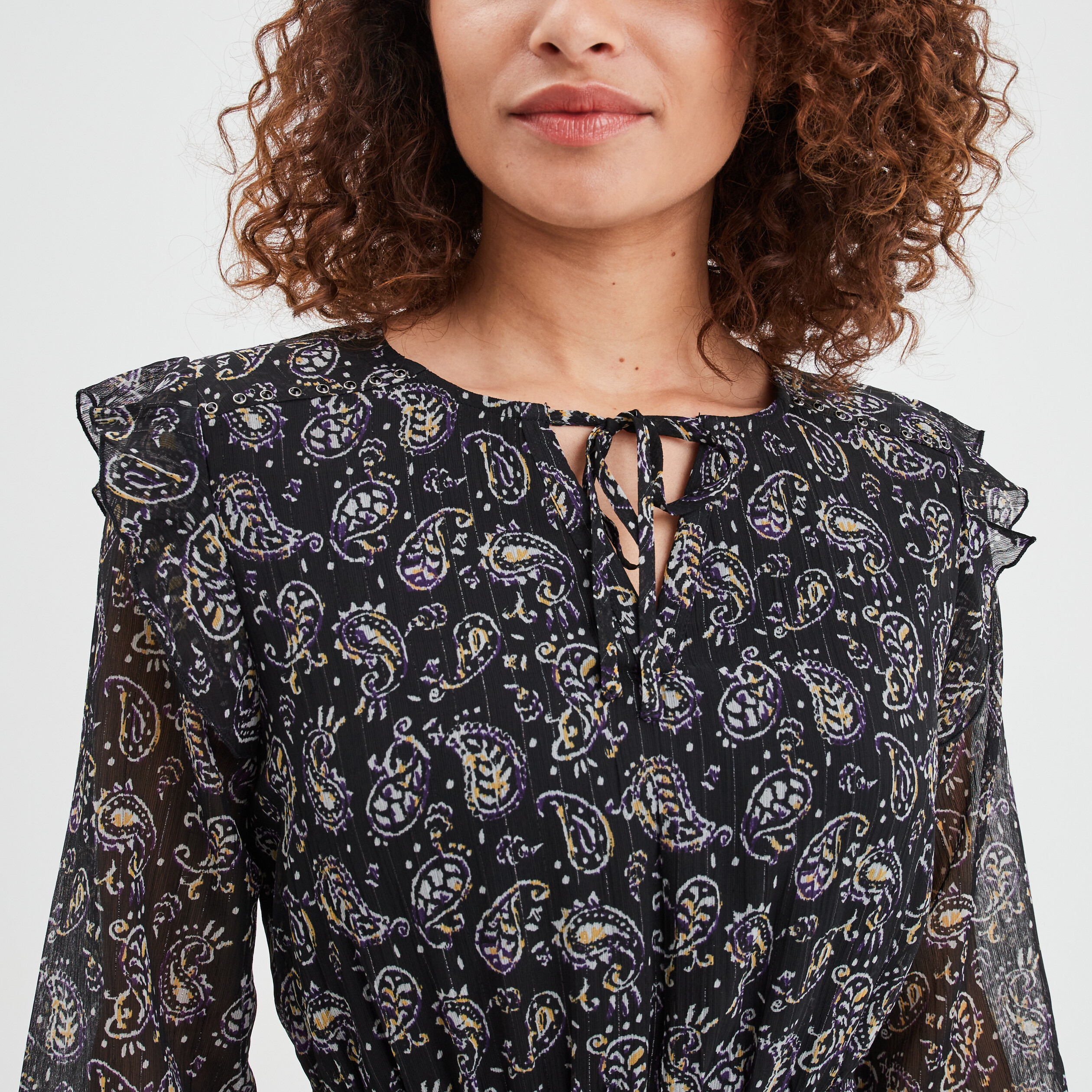 Robe fluide à volants longue noir femme | La Halle