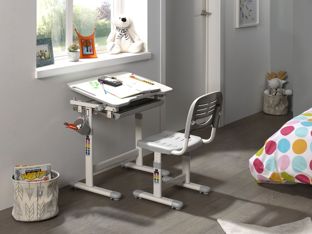 VIPACK COMFORTLINE höhenverstellbarer Schreibtisch inkl. Schreibtischstuhl 201 GRAU