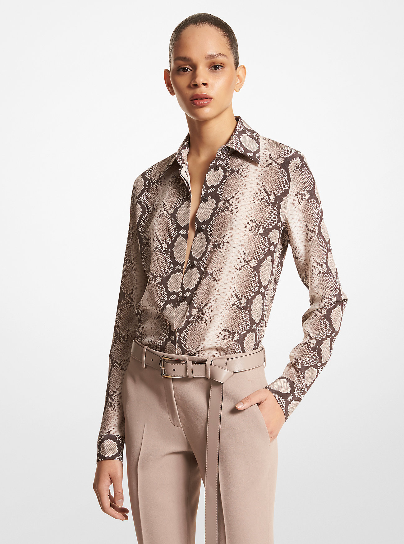 Koszula Hansen Python Organic Silk Crepe De Chine – TAUPE MULTI