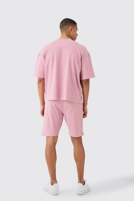 Kastiges geripptes Oversize T-Shirt & Shorts