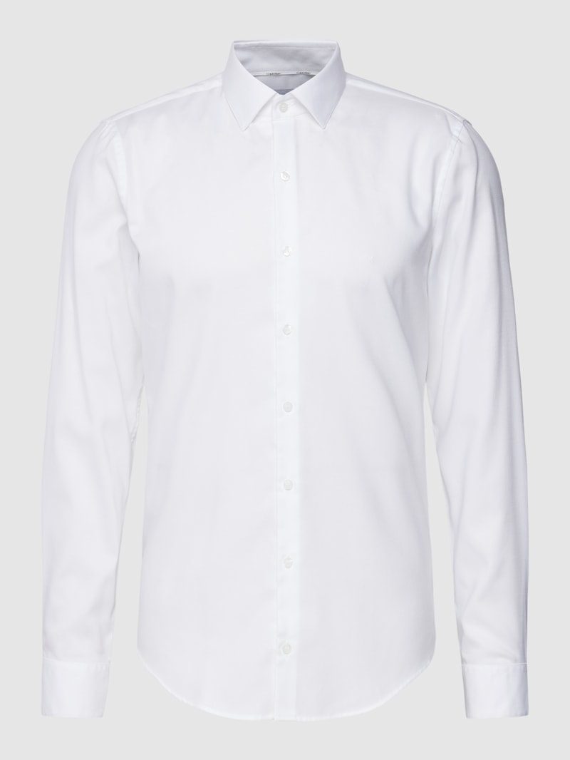Slim Fit Business-Hemd mit Label-Stitching Modell 'Bari' in weiß