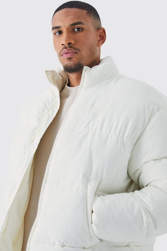 Tall Oversize Nylon-Steppjacke mit Stickerei