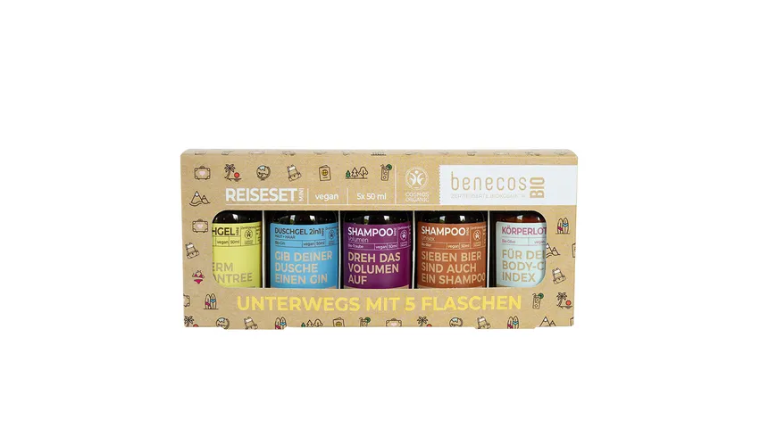benecos BIO Mini-Reiseset UNTERWEGS MIT 5 FLASCHEN Geschenkpackung