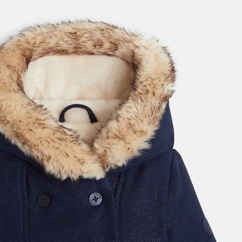 Manteau de ville pailleté fourré bleu bébé fille
