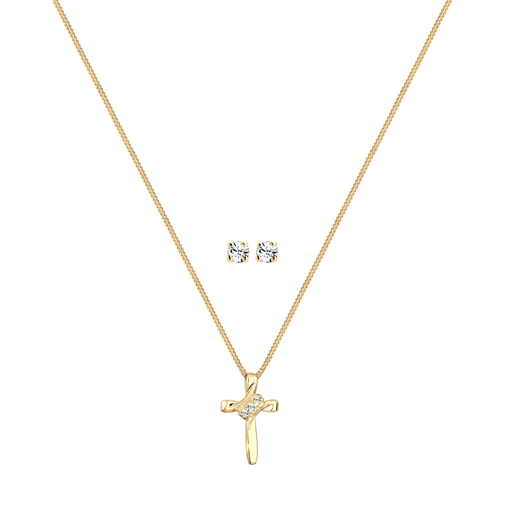 Elli Elli Ensemble de Bijoux Femmes Croix pendentif élégant set clous d'oreilles avec  Bijoux