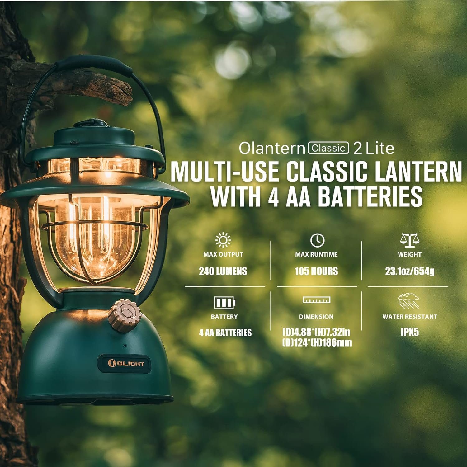 OLIGHT LED Laterne Olight Olantern Classic 2 Lite Vielseitige Klassische Laterne, LED festintegriert, Warmwaißes Licht, Tragbarer, aufhängbarer Haltegriff und Aufhängering.