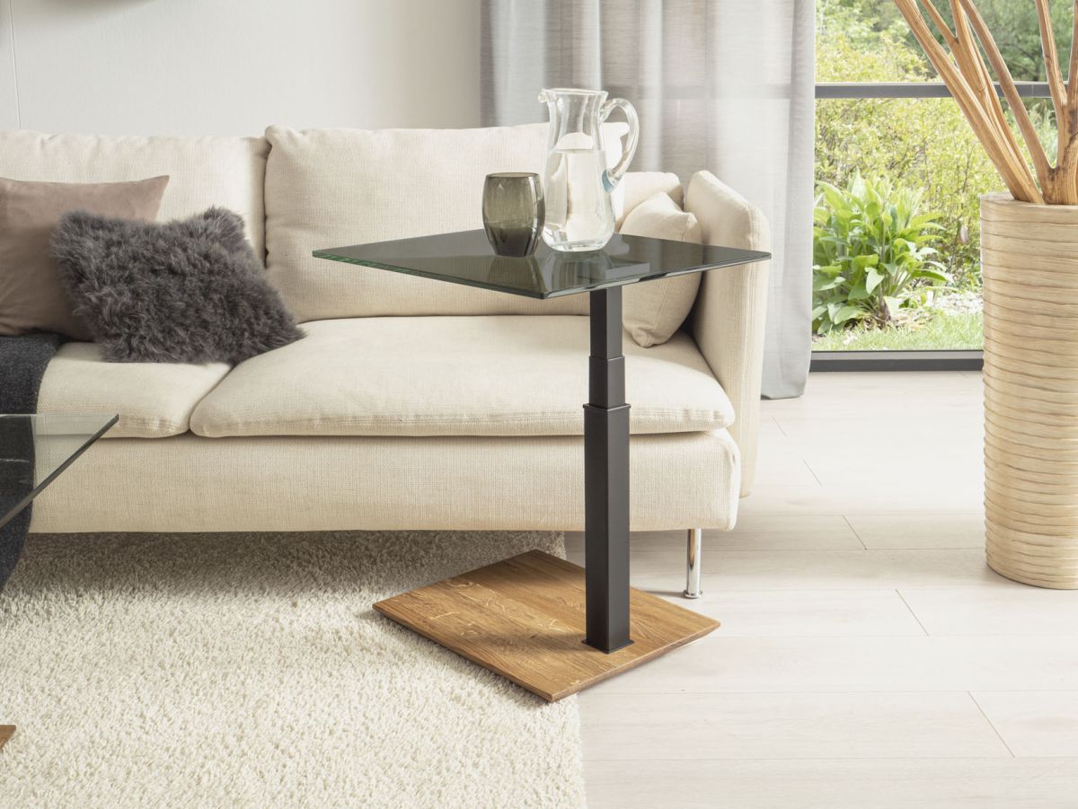 Couchtisch 1439 Glas Eiche 47 cm