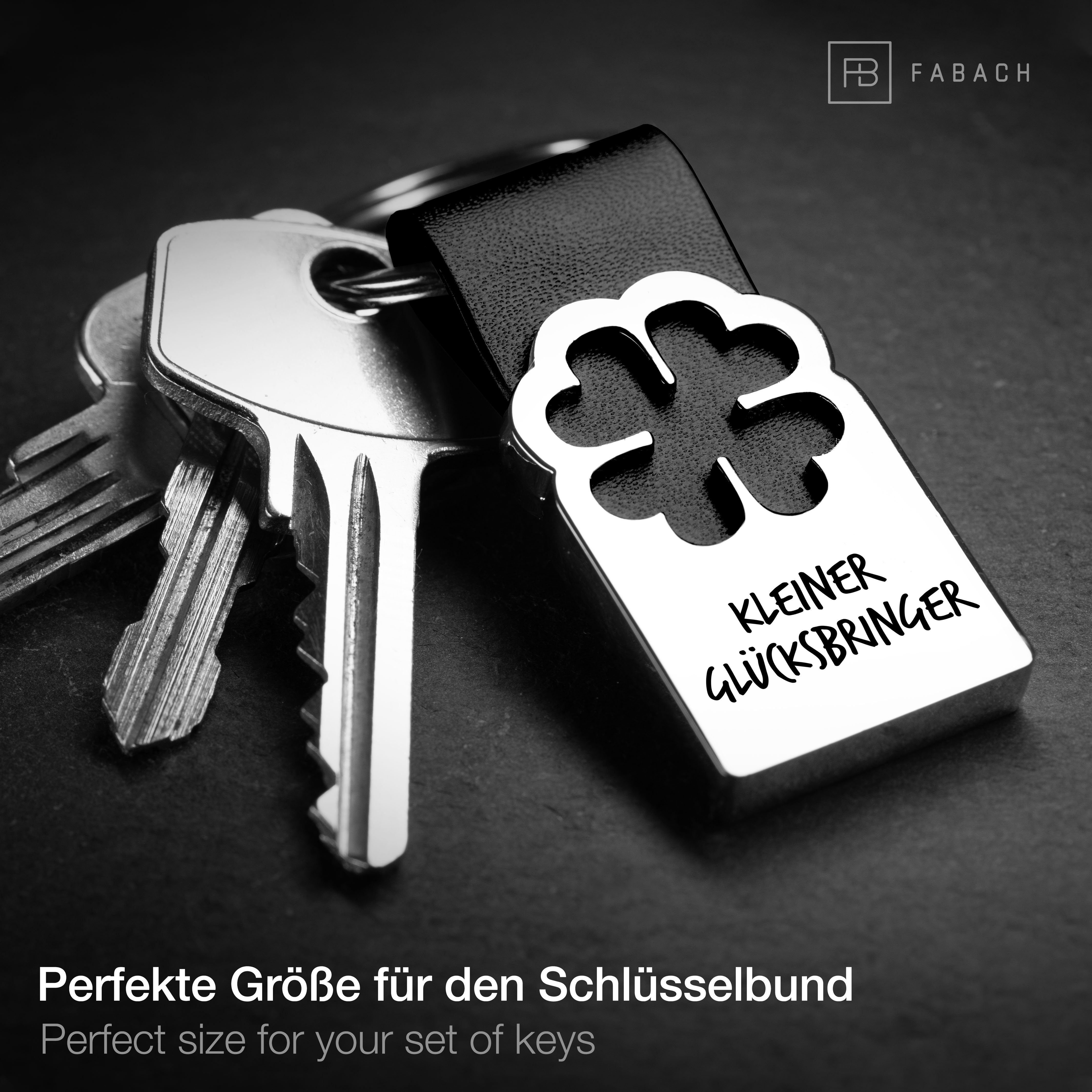 FABACH Schlüsselanhänger Leder mit Kleeblatt und Gravur - Viel Erfolg - Viel Glück Geschenk