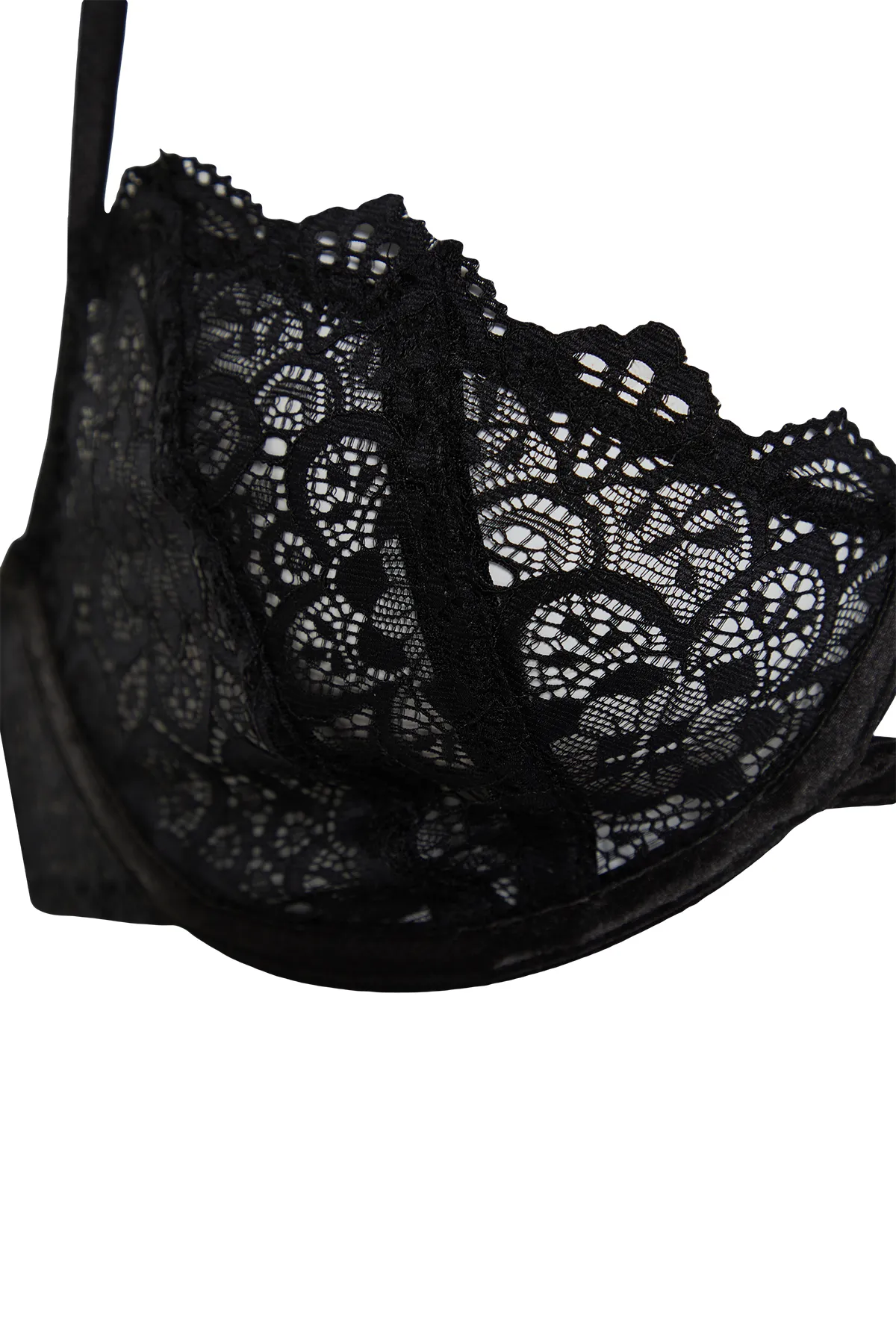 Trendyol Collection  Schwarzer, kappenloser Strick-BH mit Spitzen-Satin-Paspelierung und Seilträgern THMSS24SU00015