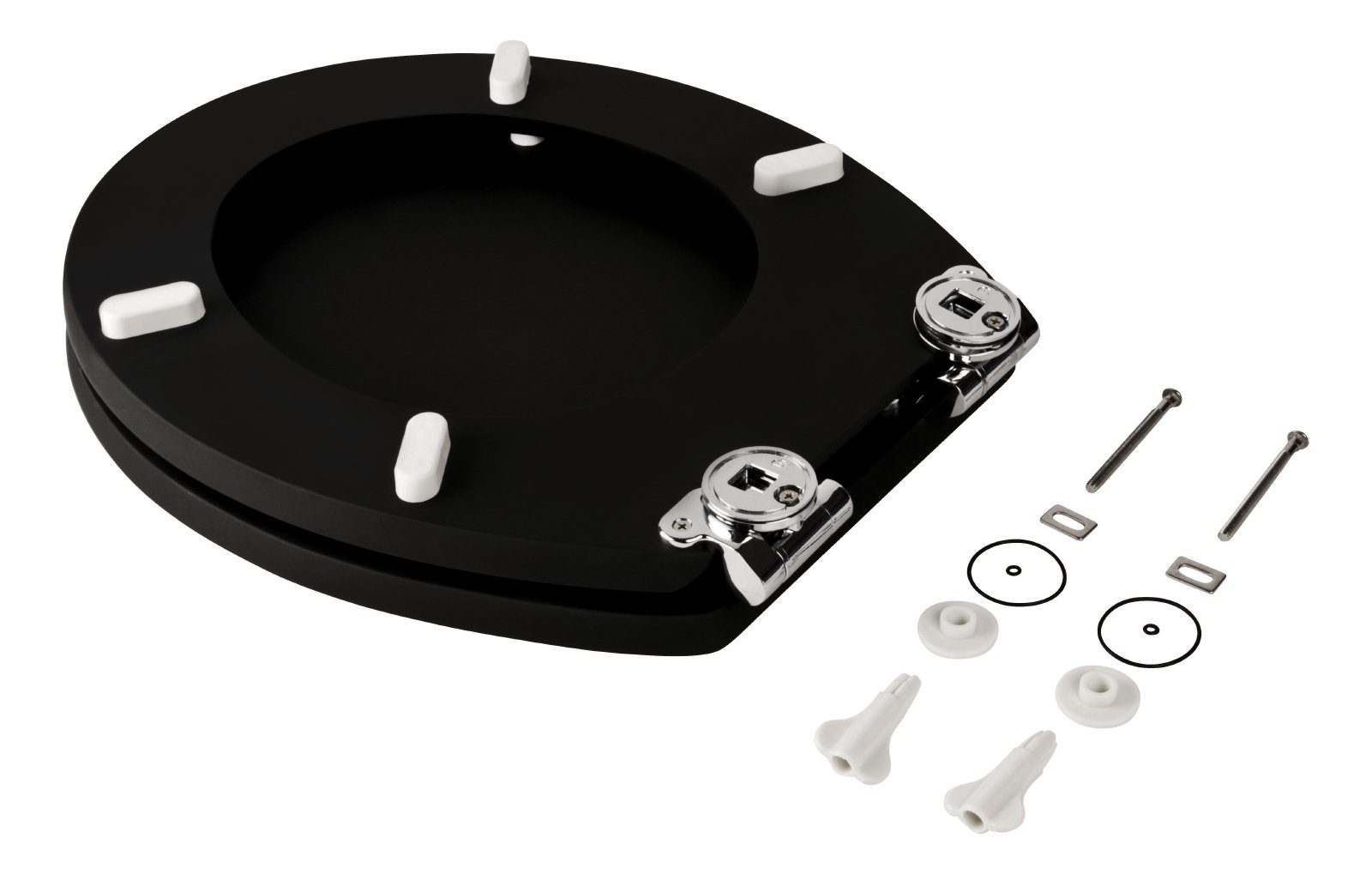 Sitzplatz WC-Sitz Einfarbig, Schwarz, Holzkern, Absenkautomatik, Soft Touch, Montage unten, 403955