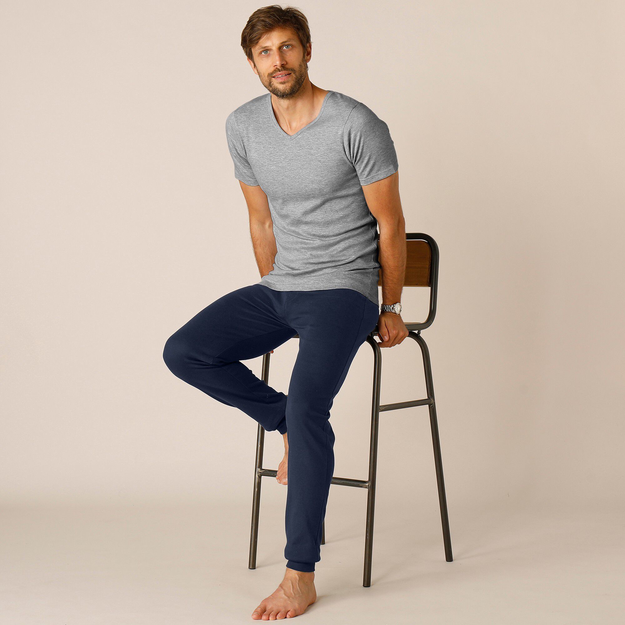 Tee-shirt sous-vêtement homme col V manches courtes coton
