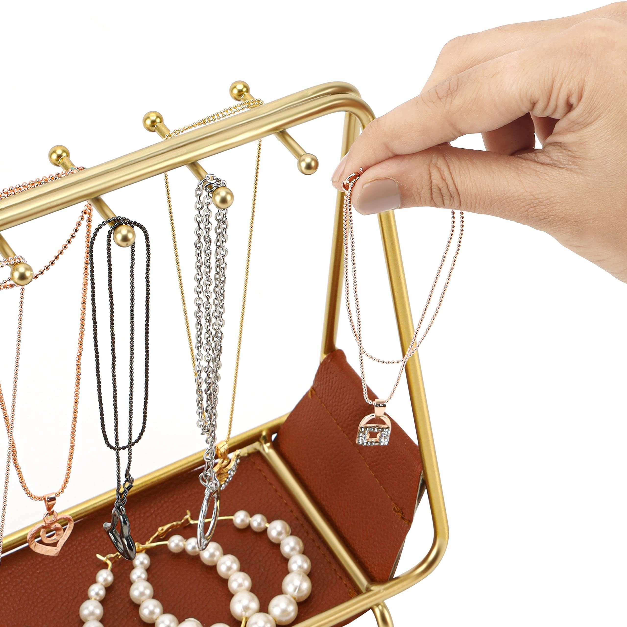 Belle Vous Schmuckständer Schmuckständer Gold mit Lederablage - Schmuck Aufbewahrung