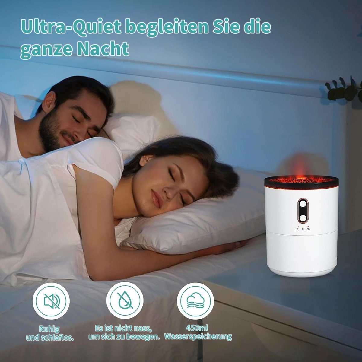 götäzer Luftbefeuchter Vulkan-Luftbefeuchter, Aromatherapie-Diffusor für zu Hause (450 ml), 2 Farben und 2 Nebelmodi, automatische Abschaltung ohne Wasser