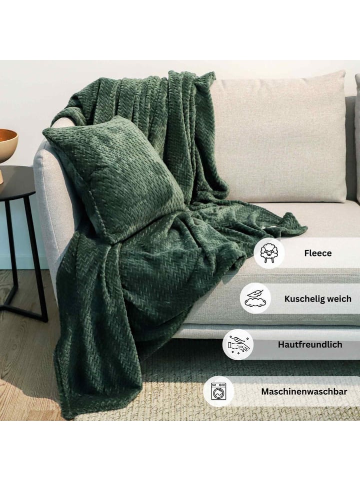 ESPRIT Wohndecke Set COMFY-2 in Grün günstig kaufen 140x190cm