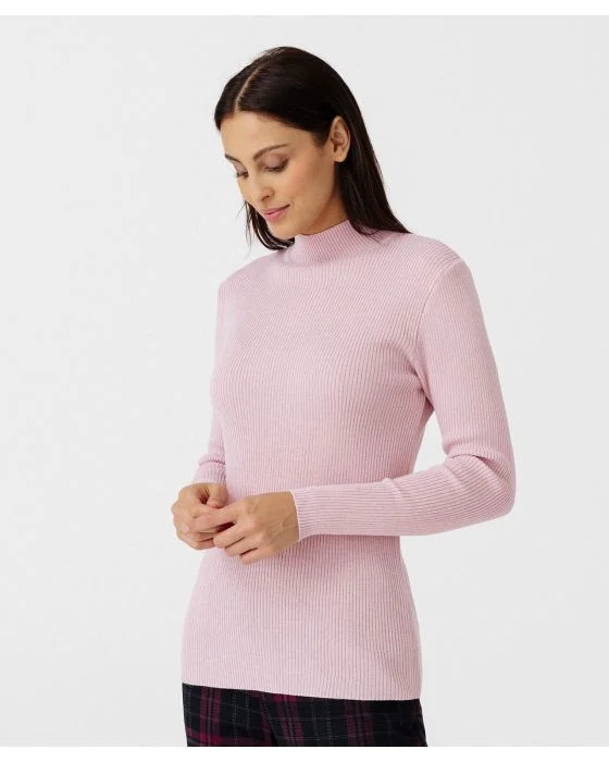 Pull col montant, 50% laine mérinos, uni et rayé