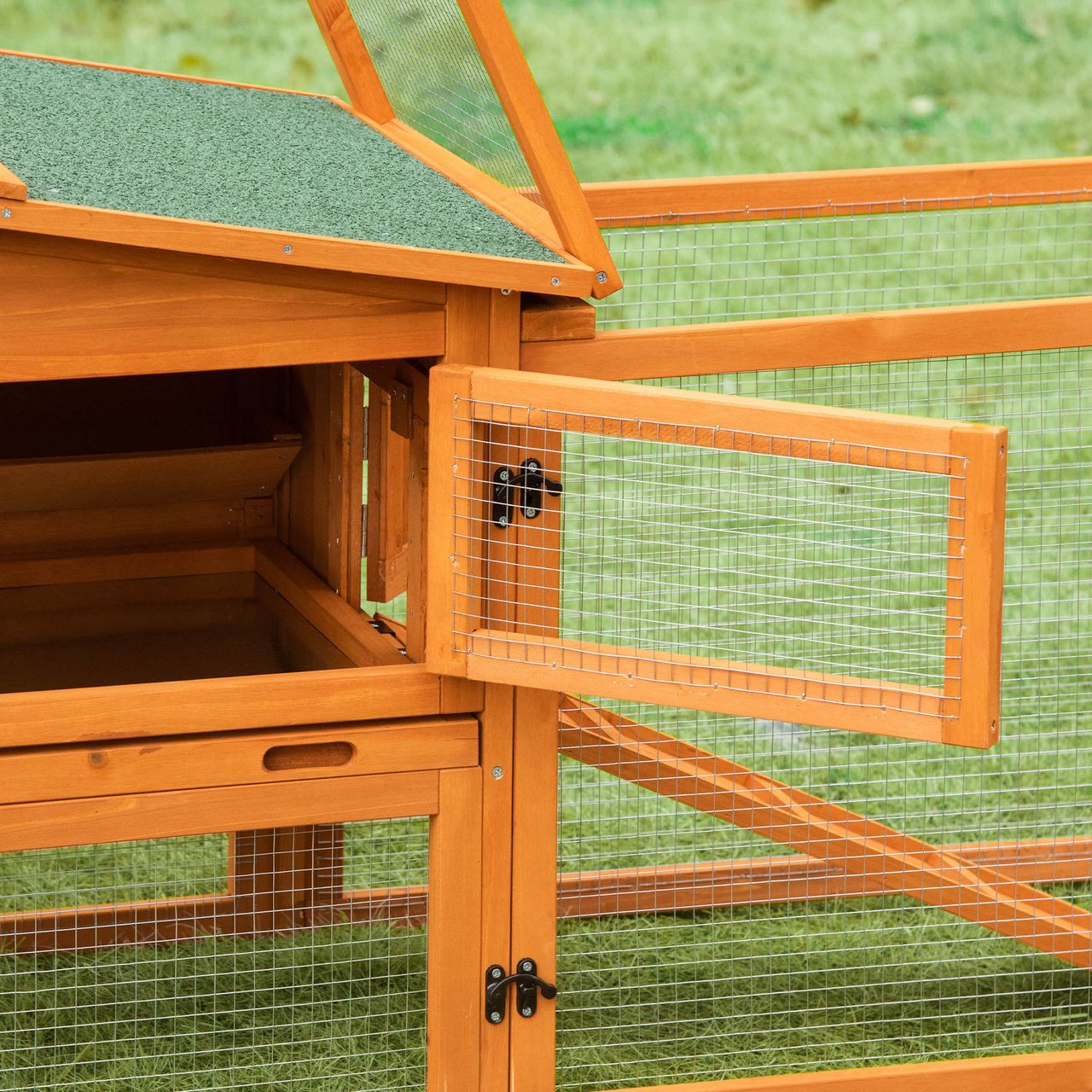 PawHut Kleintierstall Tannenholz Kleintierhaus mit Asphaltdach Kleintierkäfig mit Bodenwanne und Rampe Gehege Outdoor Indoor Orange 156 x 58 x 68 cm
