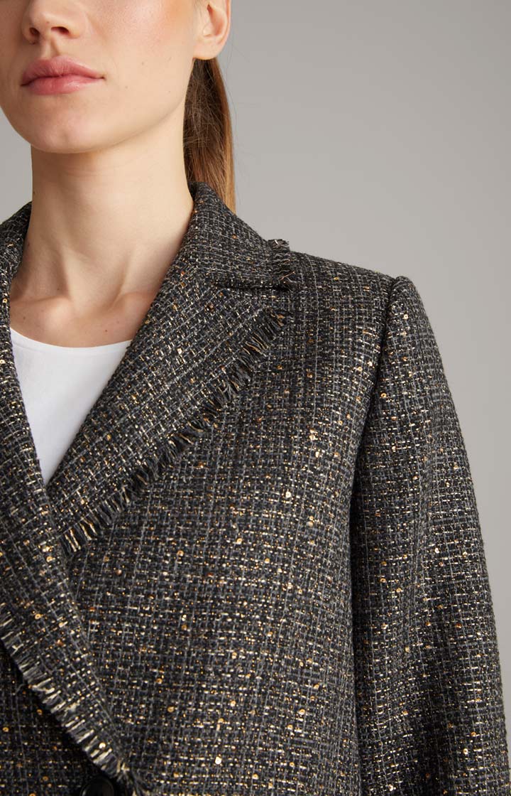 Tweed-Blazer-Jacke in Schwarz/Grau/Gold