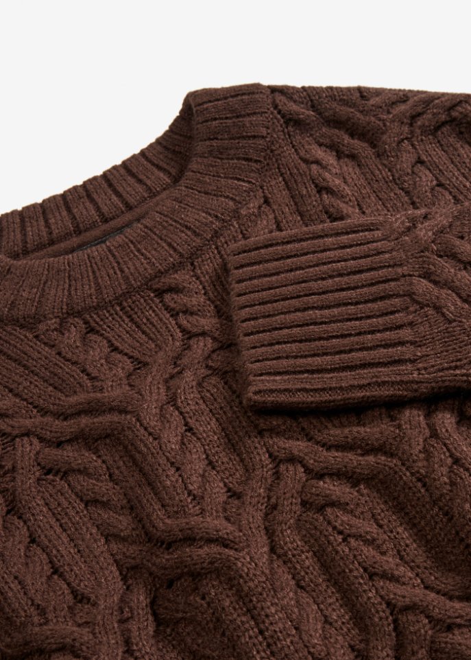Rundhals-Pullover mit Zopfmuster