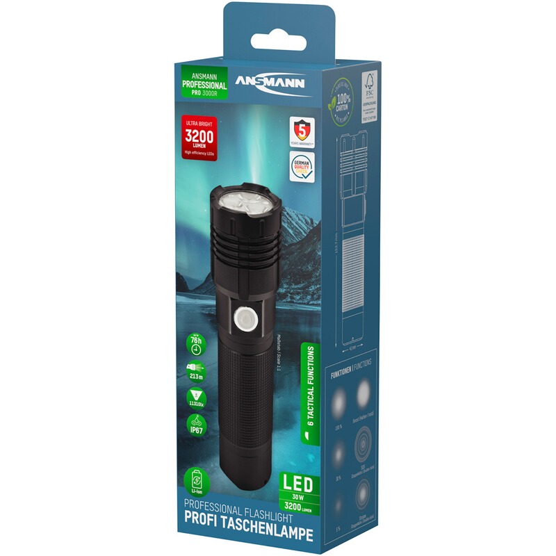 Ansmann Taschenlampe PRO3000R &ndash; aufladbar