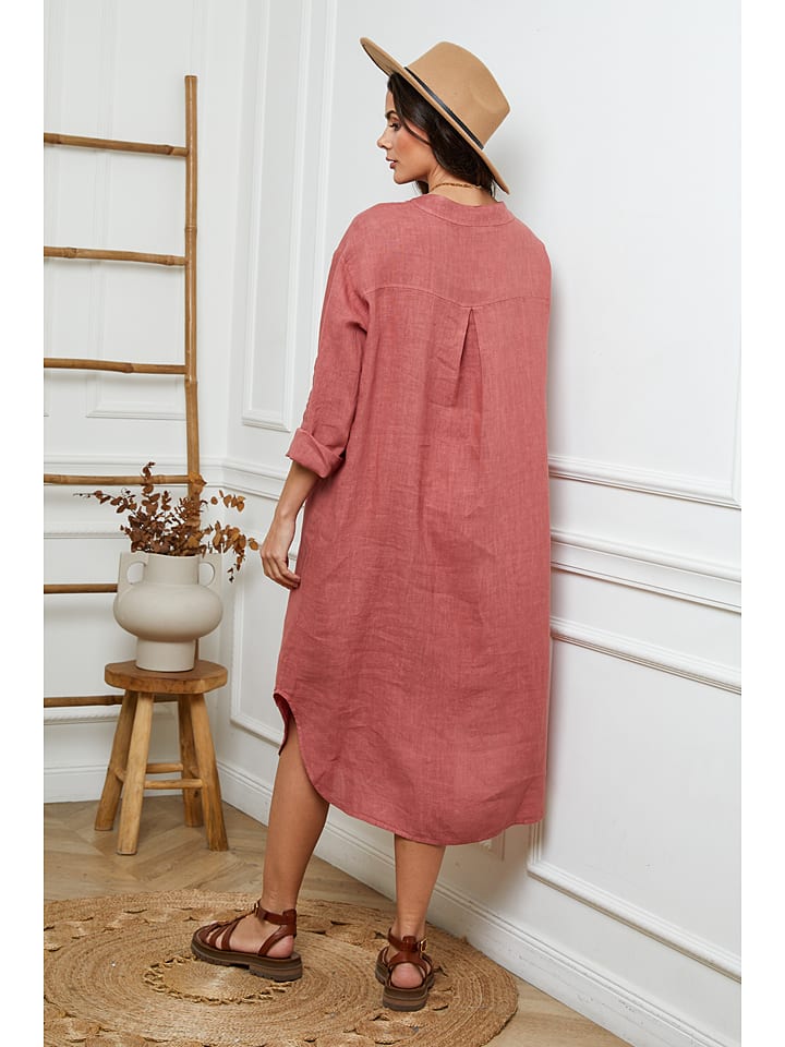 Joséfine Leinen-Kleid in Rostrot günstig kaufen