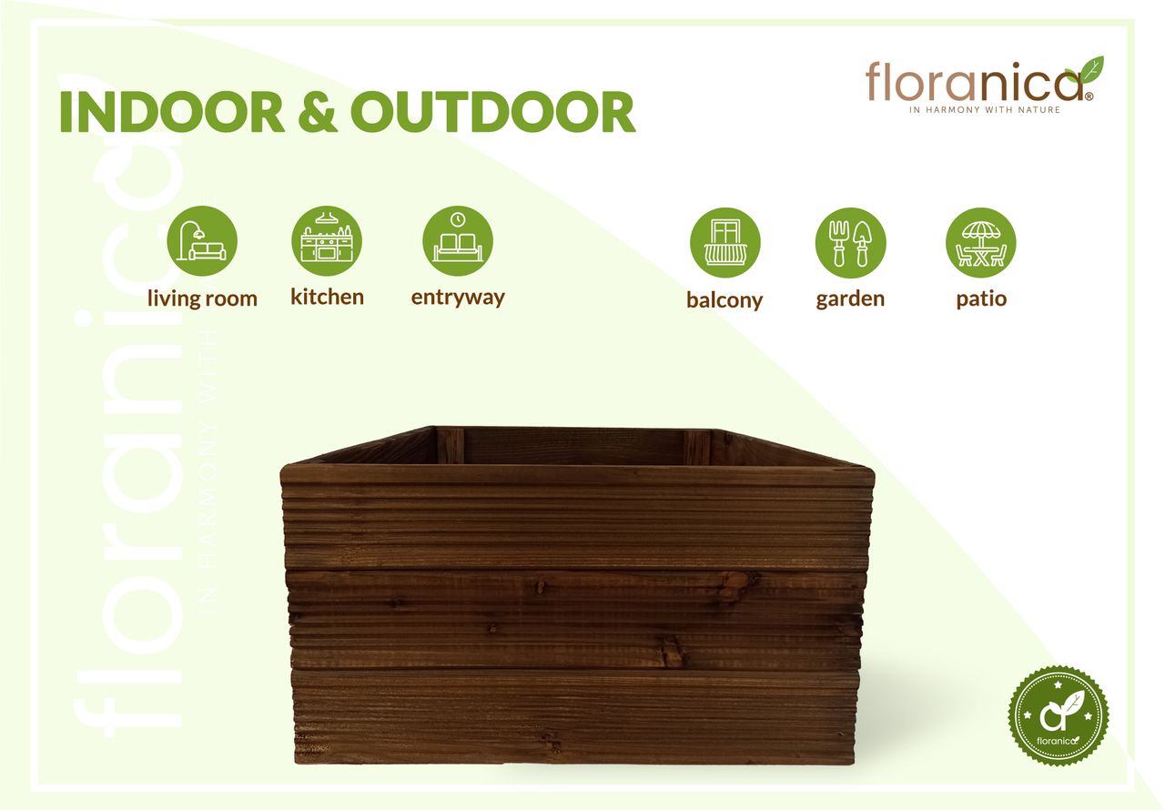 Pemicont Floranica Blumentopf aus Holz Kasten 50cm x 335cm x 285cm Braun Imprägniertes Lärchenholz Schutzhülle für Kräuter Blumen Haus- und Gartendekoration Innen- und Außenbereich EU-Produkt