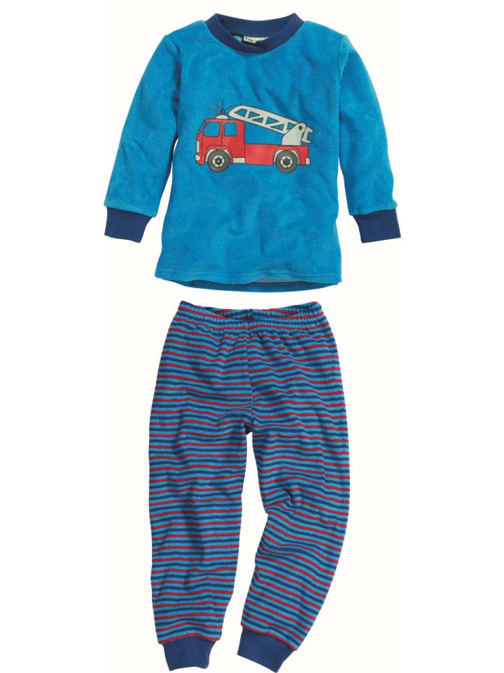 Playshoes Schlafanzug Frottee Feuerwehr in Blau günstig kaufen