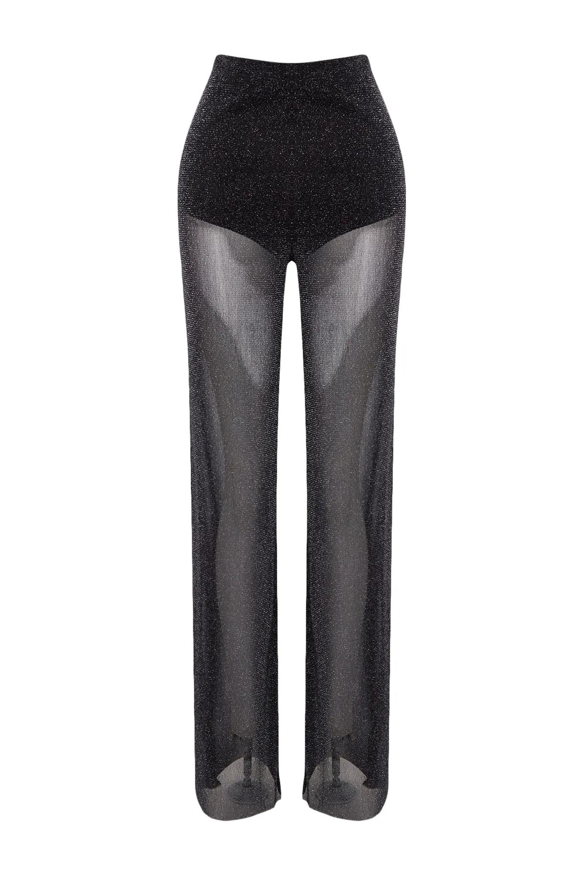 Trendyol Collection  Schwarze, gefütterte, glänzende Mesh-Hose mit weitem Bein TPRSS23PL00036