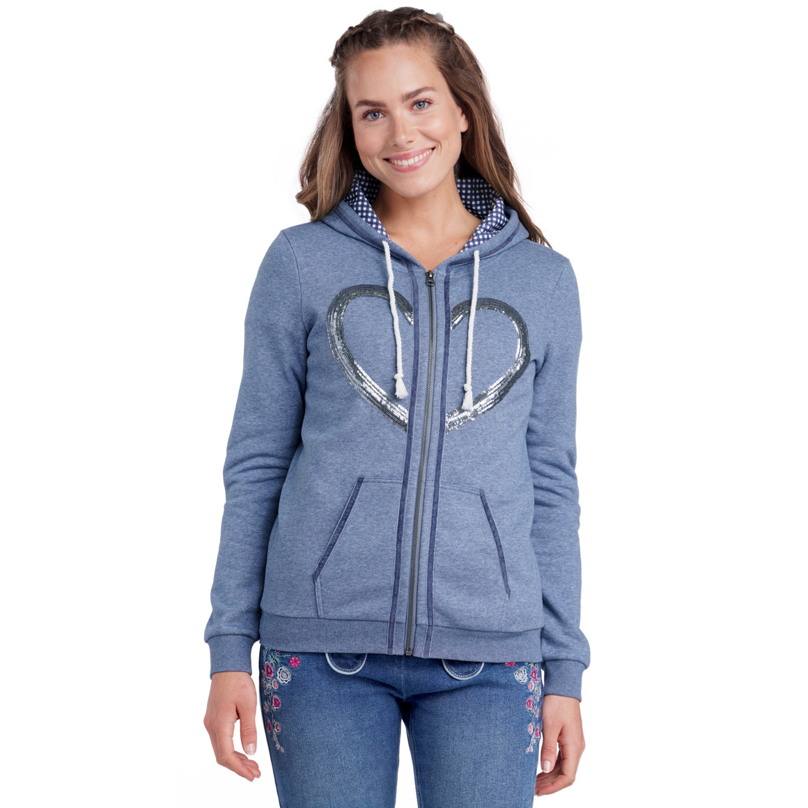Damen Sweatjacke mit Pailletten-Herz