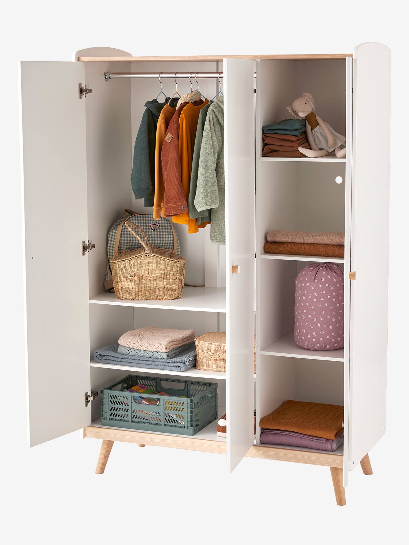 Vertbaudet Kinderzimmer Schrank KONFETTI mit 3 Türen - weiß/natur