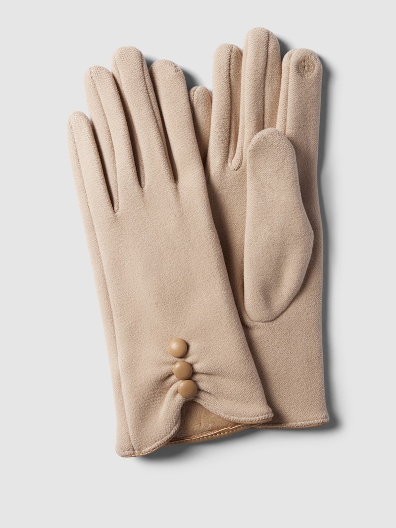 Handschuhe in unifarbenem Design mit Zierknöpfen in beige