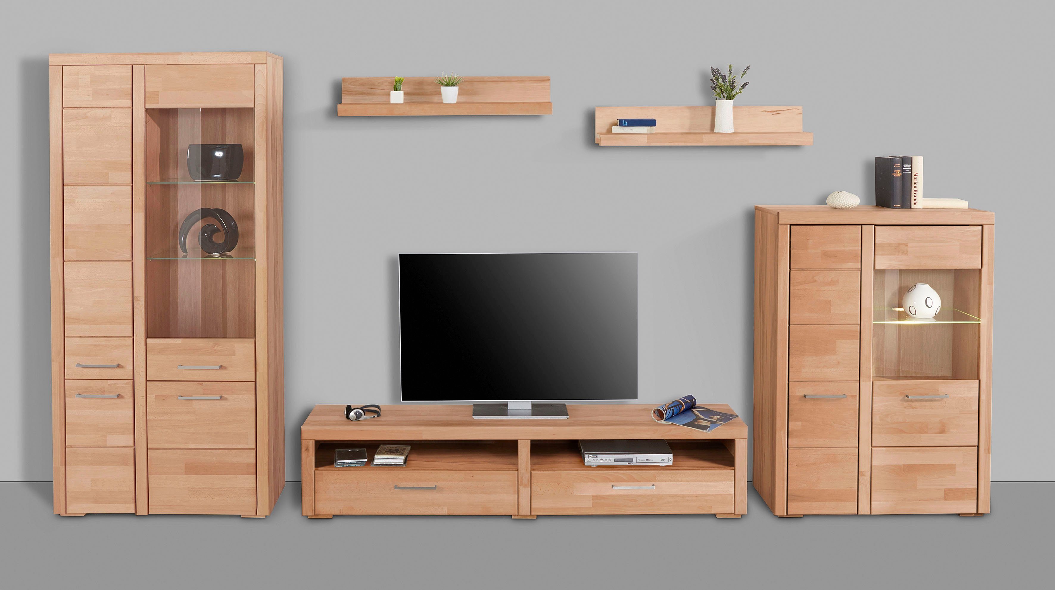 Woltra Wohnwand Falco, (Set, 4-St., 5), Fronten aus Massivholz